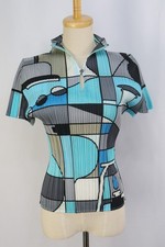 Authentic PLEATS PLEASE Gray/Blue Short Sleeve Top ISSEY MIYAKE 082 9951