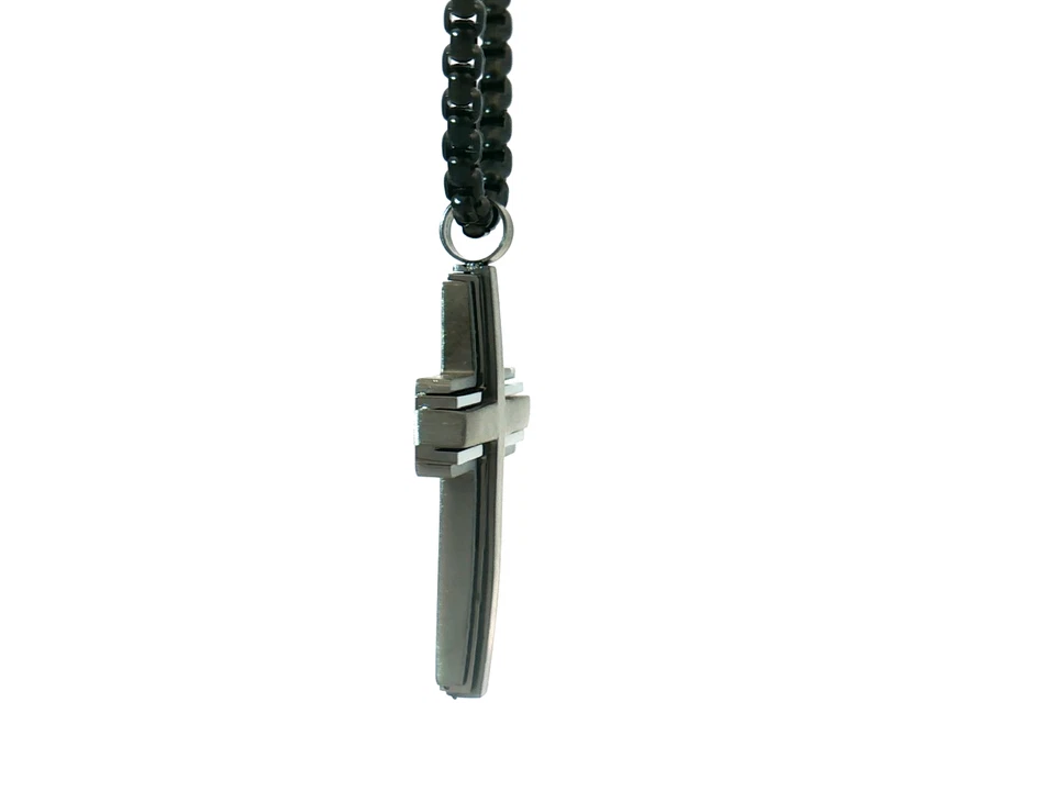 Collares Colgantes Cadena Acero Inoxidable Negro Doble Cruz Hombre 24", Gran Regalo Foto 3 de 4