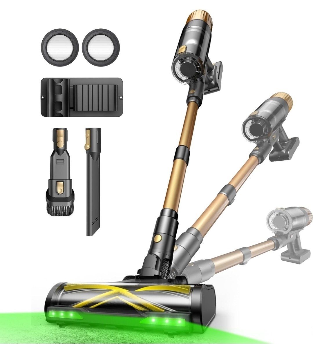 NEW Cordless Vacuum Cleaner 60KPa Suction 65Min Green Light Pet Hair Pro