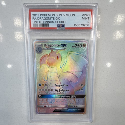 Pokemon Dragonite GX 248/236 SM Unified Minds Full Art Secret Rare Holo PSA 9