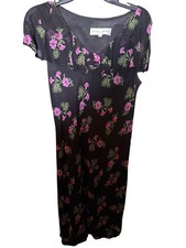 Donna Ricco Dress Women Size 10 Black Floral Sheer Overlay Rosette Detail Midi