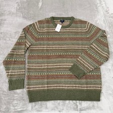J. Crew Fair Isle Sweater Mens Large Olive Rust Lambswool Nordic Soft New NWT