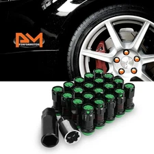 M12X1.25 Green JDM Closed End Lug Nuts+Spline Locks+Key+Extension 22mmx45mm 20Pc