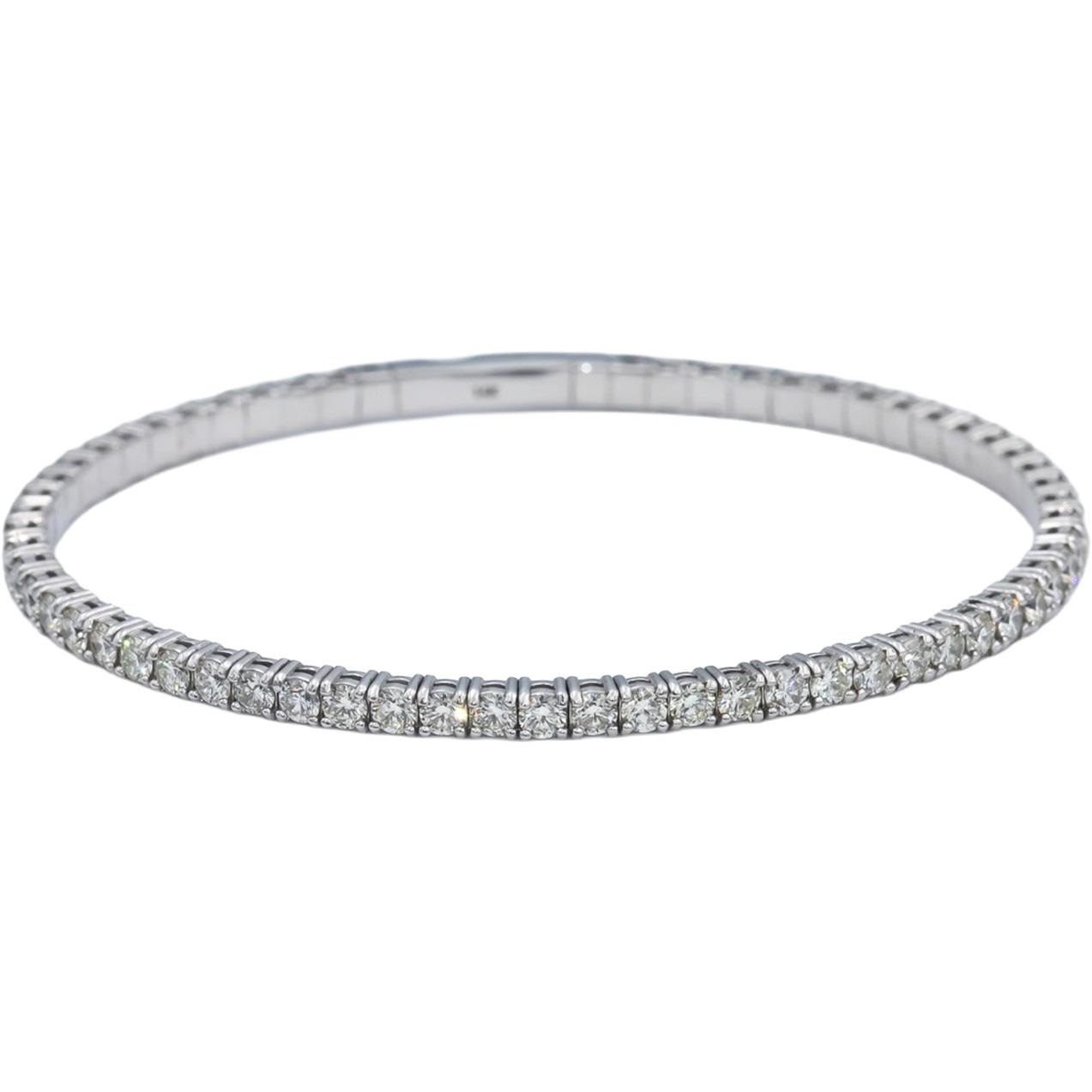 14k White Gold Round Diamond Flexible Bangle Bracelet 4.50CT