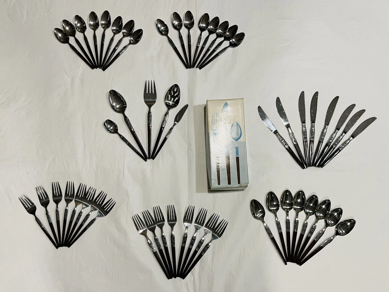 MCM INTERPUR Bar Harbour Stainless Steel Brown Handle Flatware Japan 53 Piece