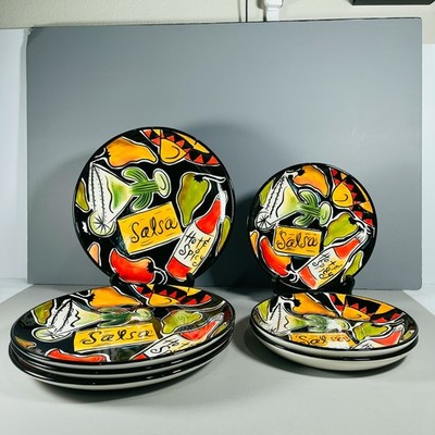 Clay Art Salsa StoneLite Stoneware 7 Pc Set 4 Dinner 3 Salad Plates Southwest