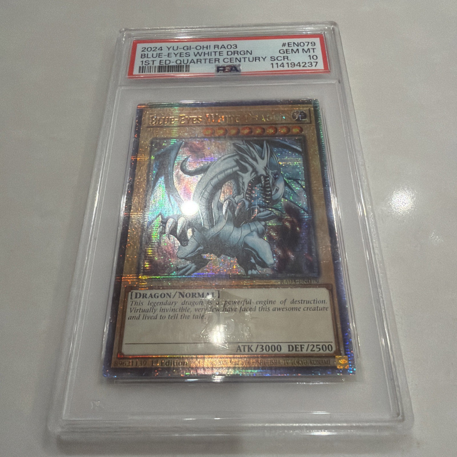 Yugioh Blue-Eyes White Dragon Quarter Century Secret Rare PSA 10 RA03-EN079