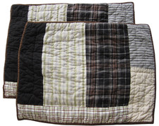 Pottery Barn Teen 2 Quilted Patchwork Plaid Stripe Shams Standard Sz Brown Blue