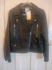 HM Leather Jacket Size 12 Black Leather Biker Jacket Premium Collection