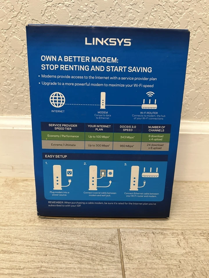 Cable módem Linksys modelo CM3008 DOCSIS 3.0 canales vinculados hasta 343 Mbps Foto 2 de 4