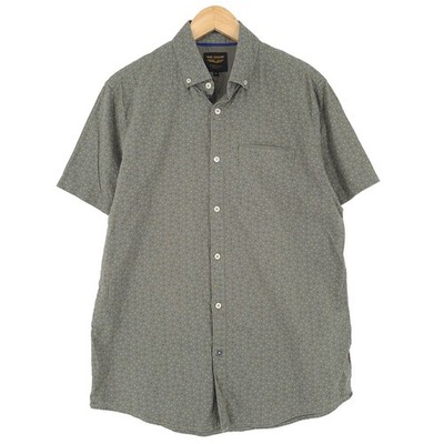 Pme Legend Herrenhemd Grau Geo Knopfverschluss Classic Fit Kurzarm Casual