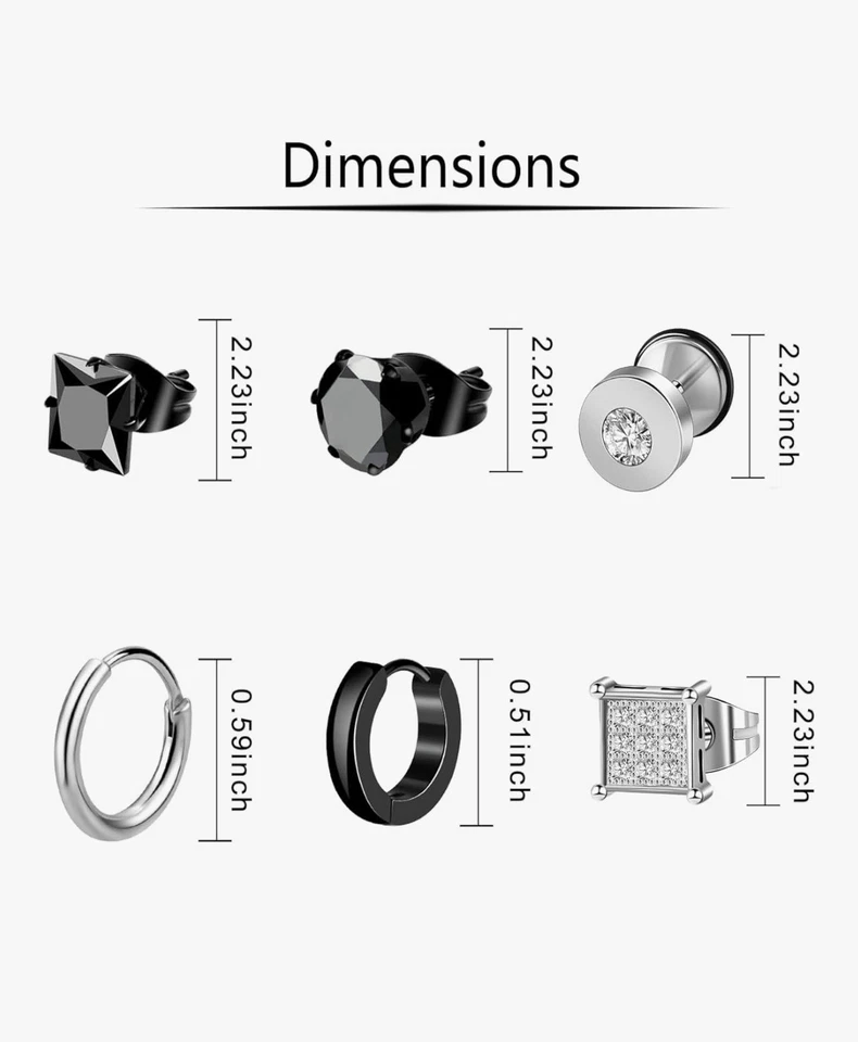 21 Pairs Stainless Steel Earrings for Men Studs Earrings Cross Dangle Hinged Ear - Image 3 of 4