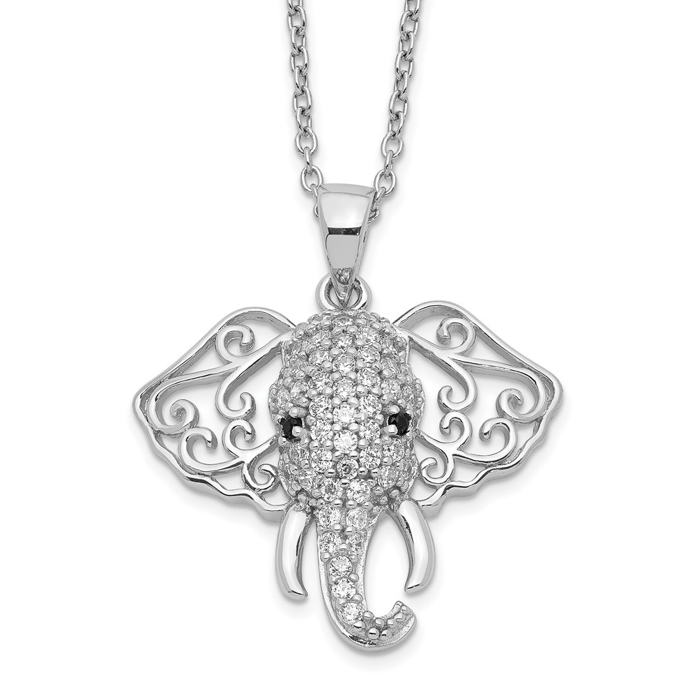 Sterling Silver Cubic Zirconia Filigree Elephant Pendant Necklace 18
