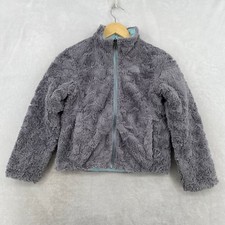 The North Face Reversible Fleece Puffer Jacket Girls Small 7 8 Blue Gray