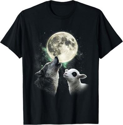 Wolf Lamb Meme Shirts Wolf Lamb Howling At The Moon T-Shirt Gift Size S-4XL