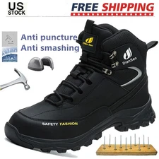 Men's Steel Toe Work Boots Waterproof Anti-Smash Safety Shoes Construction Shoes