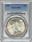 1926 PEACE SILVER DOLLAR PCGS MS64