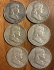 1957-1961 Franklin 90% Silver Half Dollars Mixed Mints Lot Of 6 AUCTION