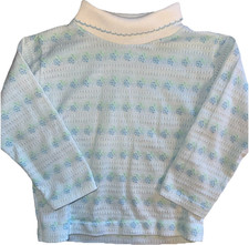 Vintage Health-tex 4T T-Shirt Turtleneck Long Sleeve Floral White Blue Green