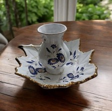 Porzellan Schale+kleine Vase Kornblume blau goldfarbener Rand Stemar