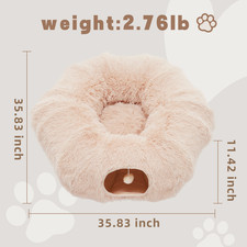Cat Tunnel With Cat Bed For Indoor, Soft Plush Peekaboo Cat Cave Donut Tunnel, F