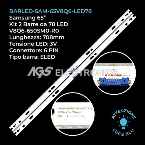 SAMSUNG BN96-46470A V8Q6-650SM0-R0 BLUE LIGHT LED TV STRIP KIT 2 BAR