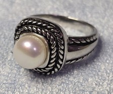 Vintage Honora 925 Sterling Silver Pearl Ring Size 8 Beuty 