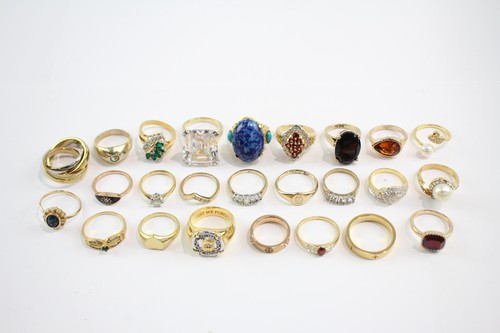Gold Tone Rings Stone Set Statement Gemstone Simulated Pearl x 24
