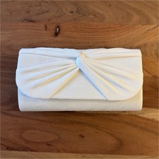 Zenyria White Satin Clutch Bag with Chain Formal Bridal Evening Handbag
