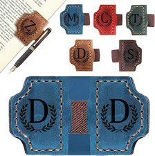 Personalized Bygone Mark Bookmark with Pen Holder, Magnetic Leather Gift (Blue,