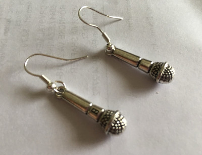 Microphone 3D Charm Earrings Musical Instrument Mic Singer Band Vocalist karaoke