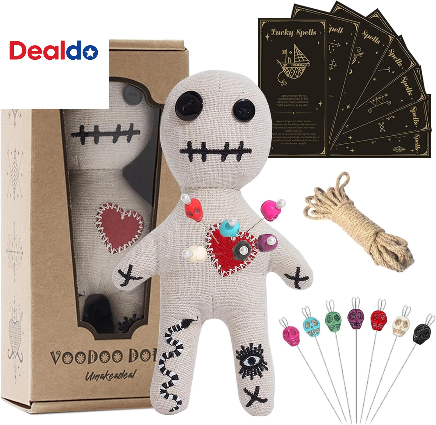 Voodoo Doll Set Include Spell Cards and 7 Pcs Stress Relief Pins, Dammit Creepy