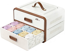 Collapsible Stackable Drawer Organizer with Adjustable Dividers - Beige