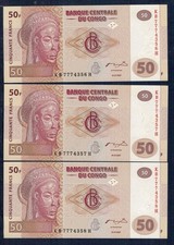 CONGO - 3 Banknoten Konsekutive Lot &agrave; 50 Francs 2007 - FIOR DI STAMPA - GIAN7