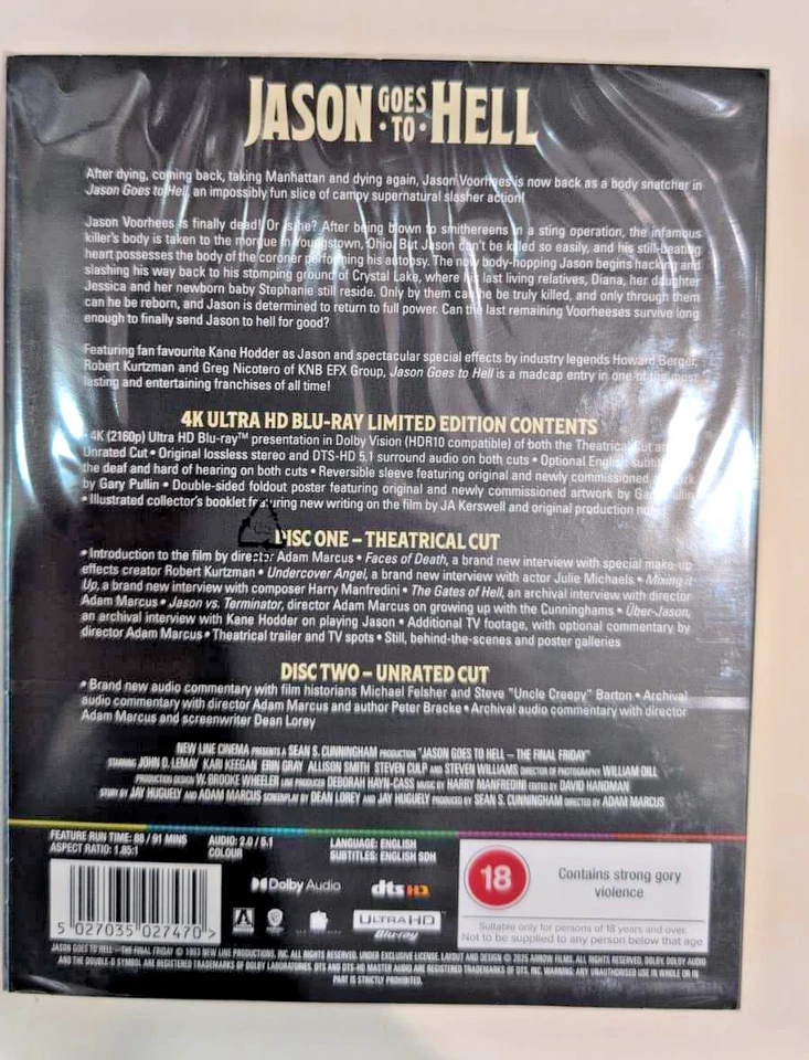 4K UHD BLU-RAY    JASON GOES TO HELL    ARROW FILMS  NEW SEALED UK STOCK - Image 2 of 2