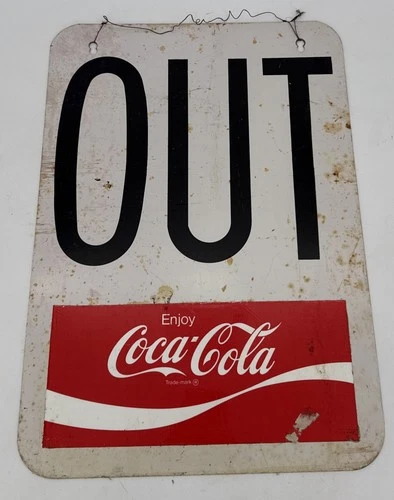 Vintage Coca Cola Out Metal Sign 20” X 14” Nice Shape With Wire To Hang