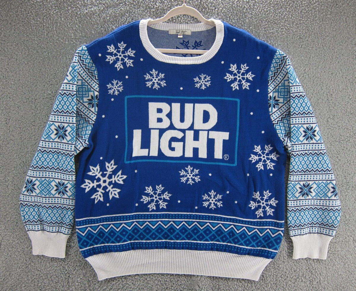 Bud Light Ugly Christmas Sweater Size 4XL Color Blue and White Junk Food  Brand