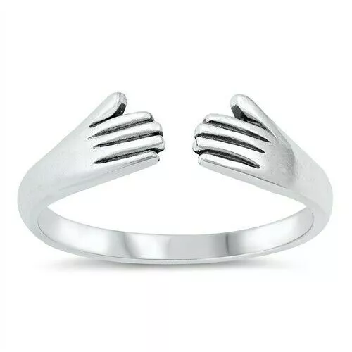 Hugging hands silver ring clearance