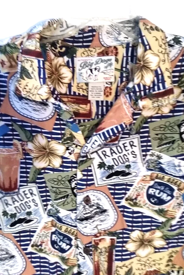 CAMISA HAWAIANA VINTAGE PARA HOMBRE PERROS GRANDES PERROS COMERCIANTES MARES DEL SUR RON FLORAL TALLA XL Foto 4 de 4