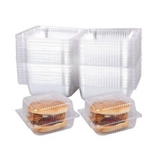 100 Pcs 5x5 Inch Clamshell Take Out Tray Take Out Containers Plastic Hinged F...