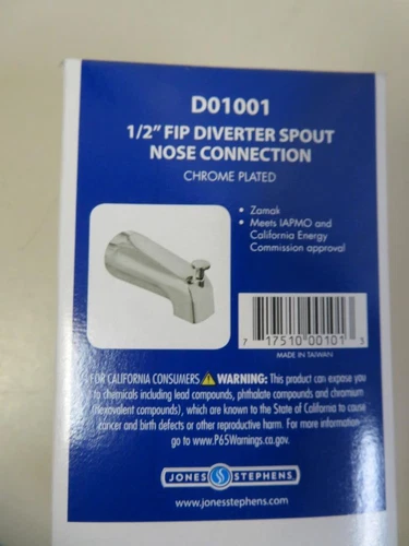 Jones Stephens D01001 1/2" FIP Tub Diverter Spout Nose Connection Chrome Plated - Picture 3 of 9
