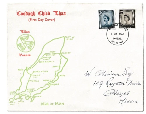 4/9/1968 UK GB FDC - Regionals - Isle of Man - Map of Isle of Man - Douglas FDI