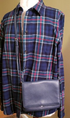 TALBOTS PEBBLED BLUE LEATHER CROSSBODY HANDBAG