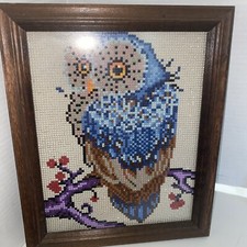 Diamond Art Kit "Blue Owl" Completed FRAMED UNDER GLASS
