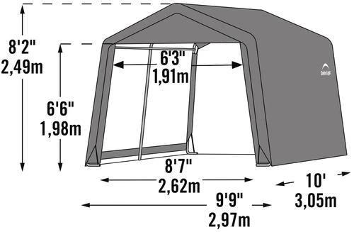 10x10x8 Gray Peak Fabric Carport Shelter Zipper Door Portable Shed Box Storage - Image 4 of 4
