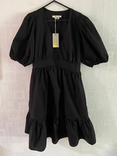 BODEN  Black  puff sleeve Tiered   cotton   Dress    size 12L   NEW.
