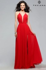 Faviana V-Neck A-Line Chiffon Red Lace Up Prom Dress New with Tags Size 2