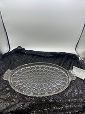 Jeanette Handled Tray Pressed Glass In Thumbprint Pattern 13”X 8”