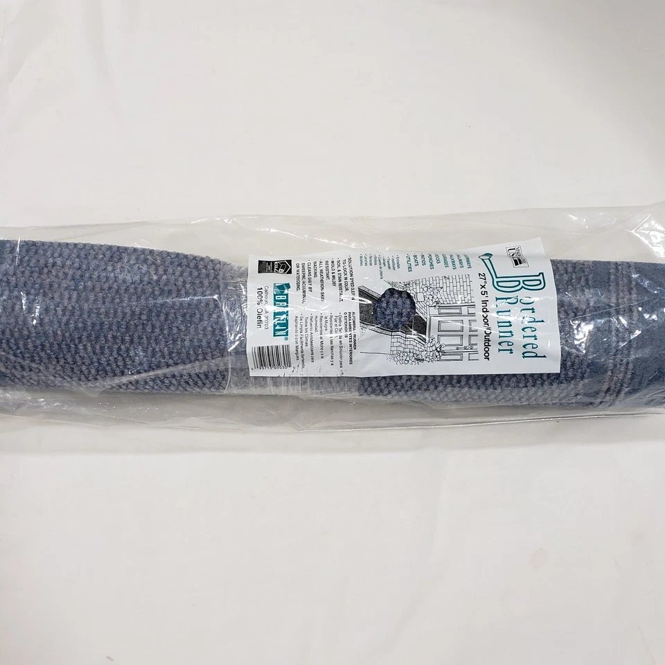 Bretlin Runner Rug 27x60 Blue Border Berber Indoor Outdoor Hallway Entryway New - Image 2 of 4