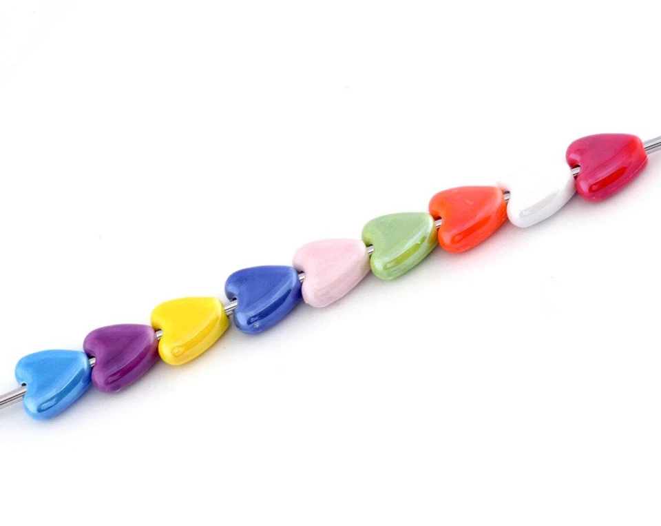 Dijes de corazón coloridos de cerámica de porcelana 15x15 mm (agujero 3 mm) bab3 5047 Foto 2 de 3